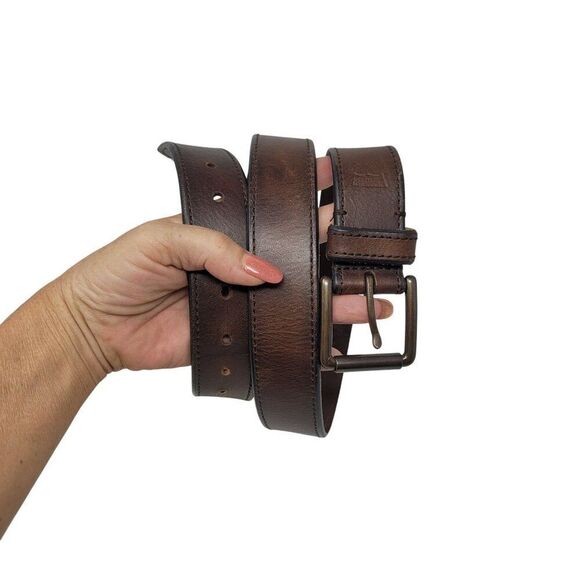 Vintage Levi's Coffee Brown Leather Belt Sz 38 Mens Full-Grain Thick Rugged - Picture 1 of 11